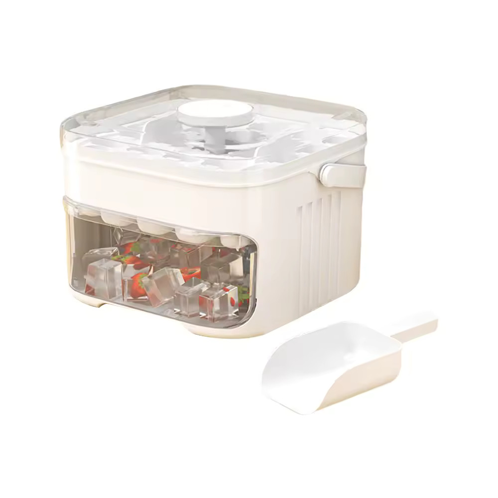 50-Cube Ice Maker - Double Layer Refrigerator Ice Storage Box with Cap