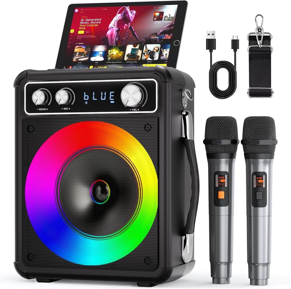 All-in-One Karaoke Machine with Bluetooth, 2 Mics, & Immersive LED Light Show