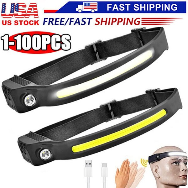 COB LED Headlamp USB Rechargeable Headlight Torch Work Light Bar Head Band Lamp