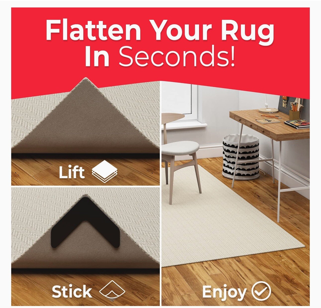 4 Piece Never Curl Rug Gripper Corners No Slip Indoor Outdoor NEVERCURL New