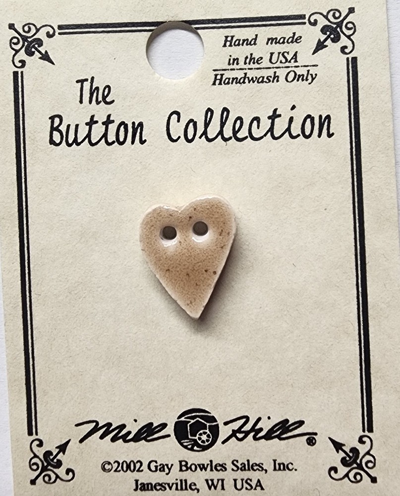 DIY Mill Hill Ceramic Button - Small Speckled Brown Folk Heart