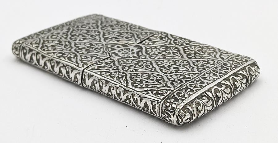 INDIAN KASHMIR SOLID SILVER CIGARETTE / CARD CASE 19TH CENTURY