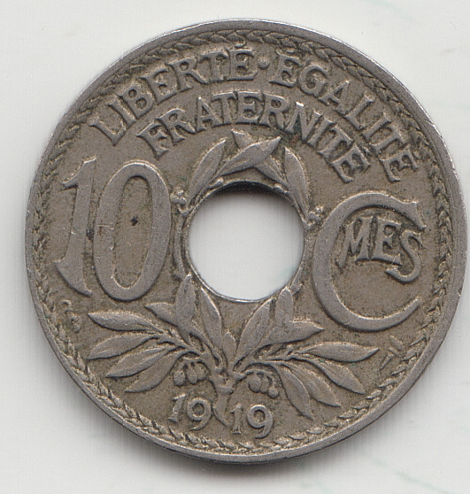 France 10 Centimes 1919 as shown