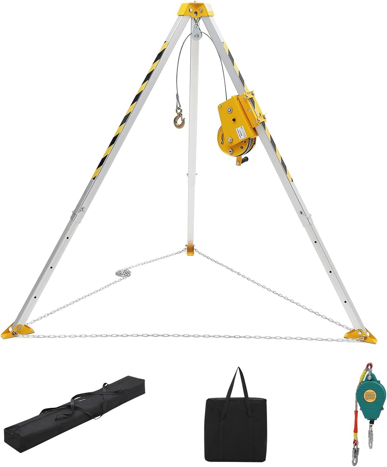 1200Lbs Confined Space Tripod Kit Winch 7' Legs & 98' Cable 33' Fall Protection