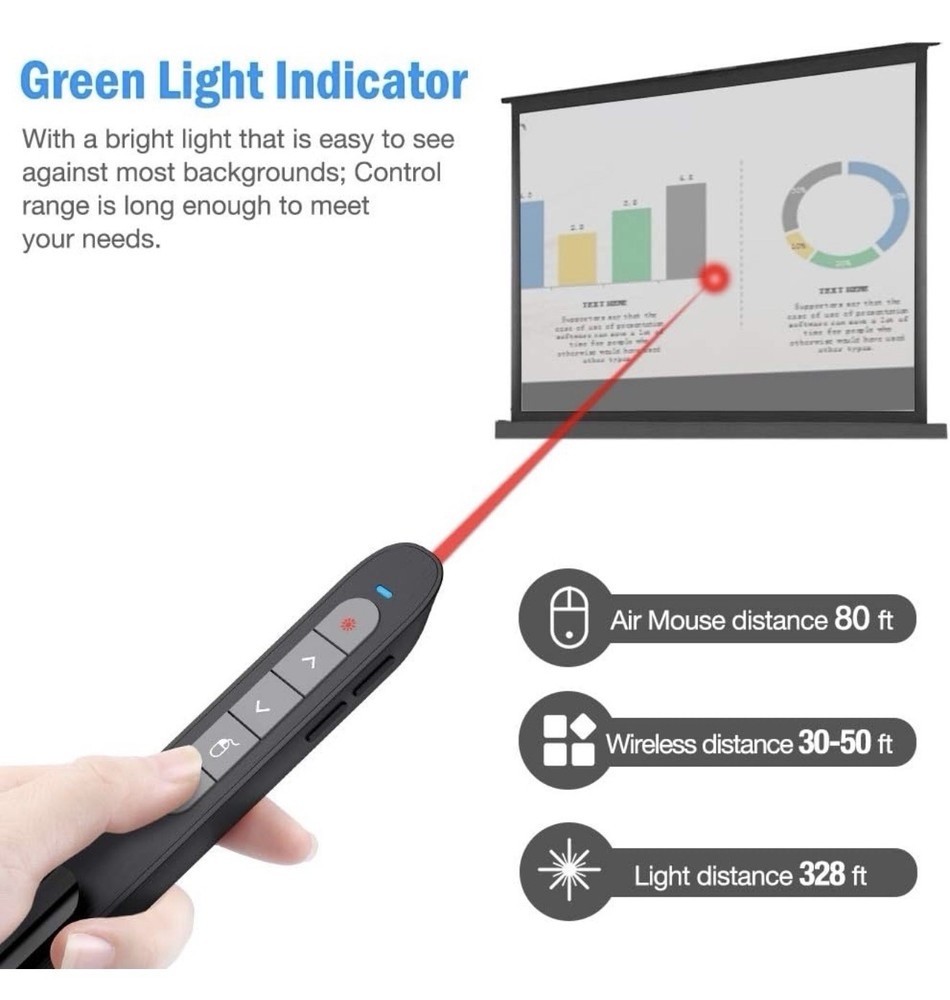 Wireless Air Mouse Presenter Laser Pointer PowerPoint Remote USB Rechargeable