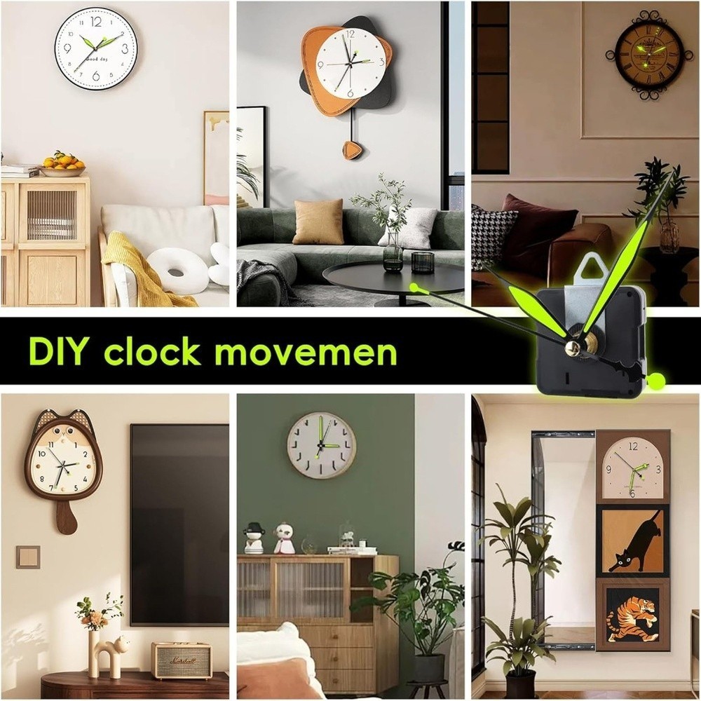 3Pcs 18mm Quiet Clock Movement Kit with 6 Sets Luminous Clock Hands Replacement