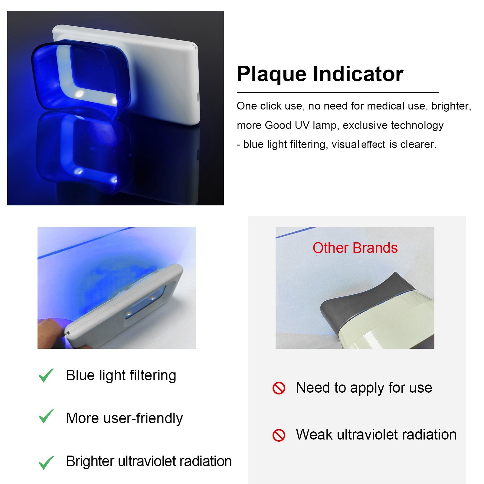 Electric Dental Plaque Indicator Detector Display Device Oral Hygiene Care White