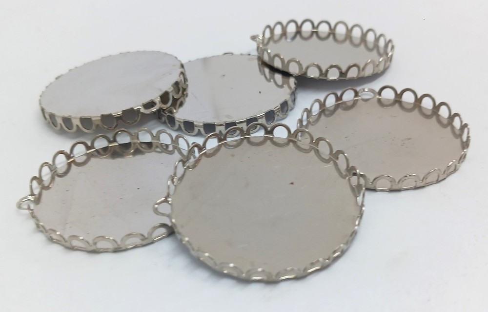 6 Round 34mm Lace Edge for Flatback Silver Tone J1-2D