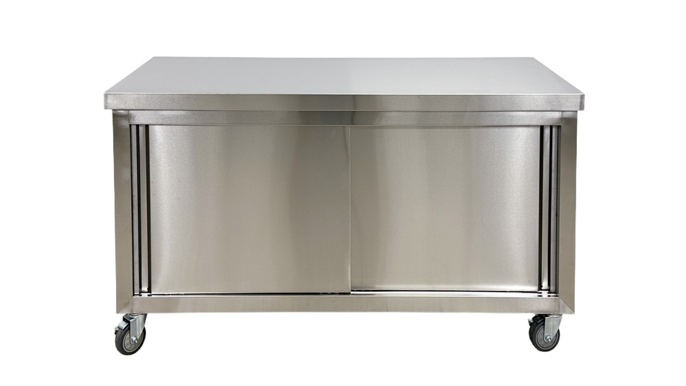 60" Sliding Door Work Table Cabinet Stainless Steel