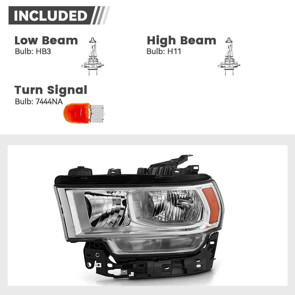 For 2019-2024 RAM 2500 3500 Halogen Chrome Headlight assy Left Driver Side