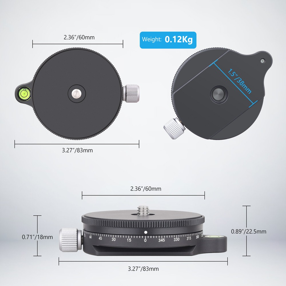 Panoramic Pan Base Bubble Level 360° Panorama Tripod Head Camera Panning Base