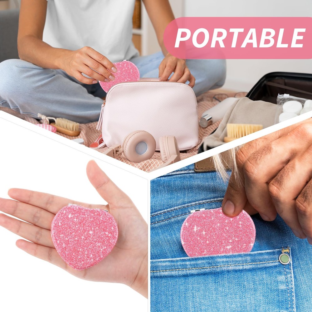 Heart Shaped Folding Compact Mirror Double Sided Magnifying Travel Makeup Mirror