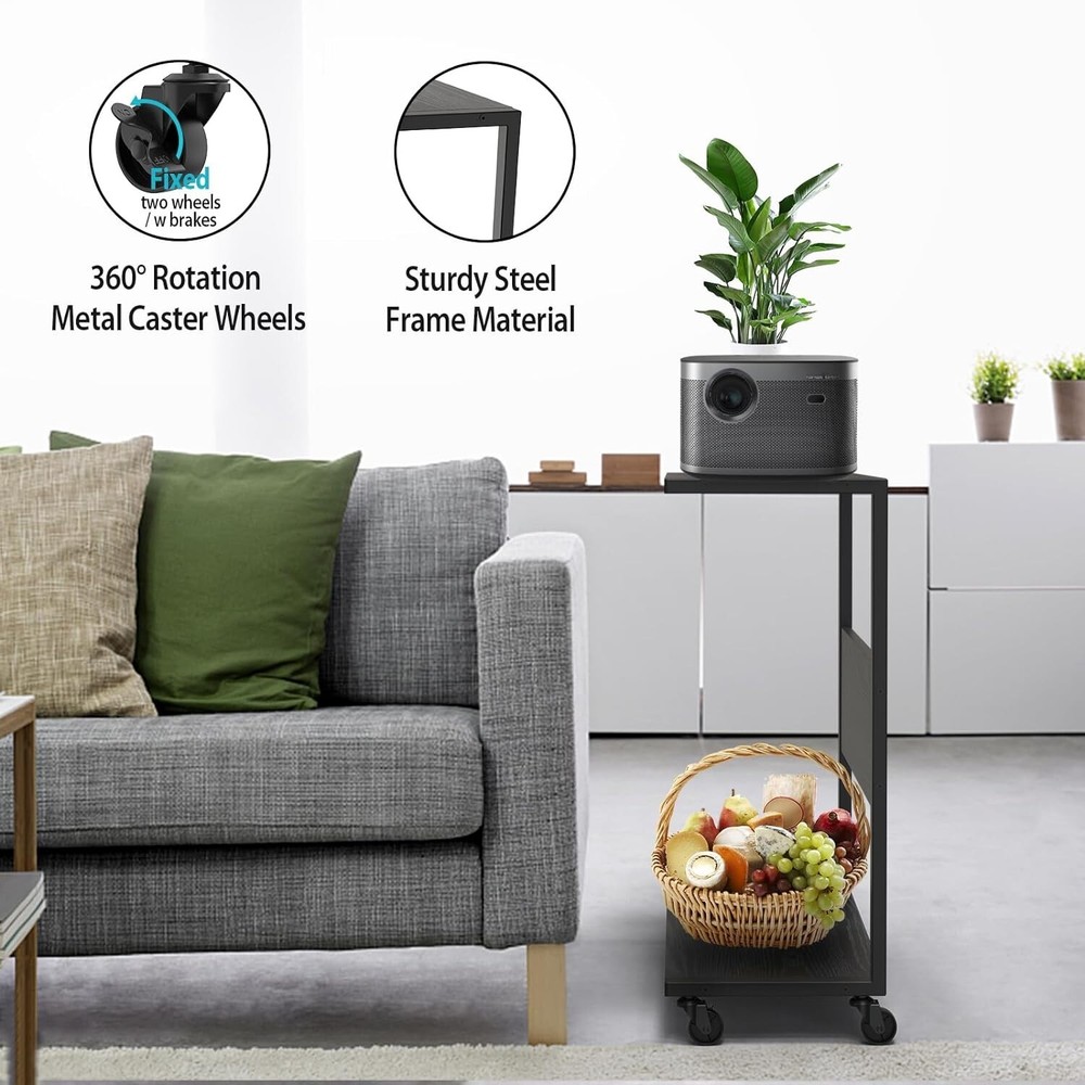 Office Home Mobile Cart for Books, Printer, Computer CPU Organizing - Black Colo