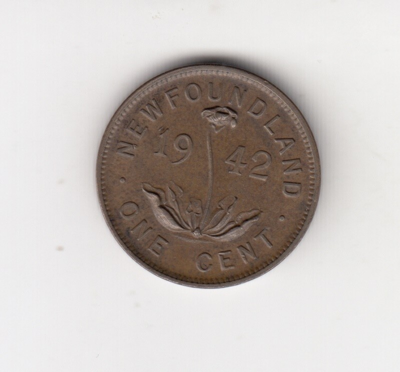 1942 Newfoundland One Cent Coin - AU