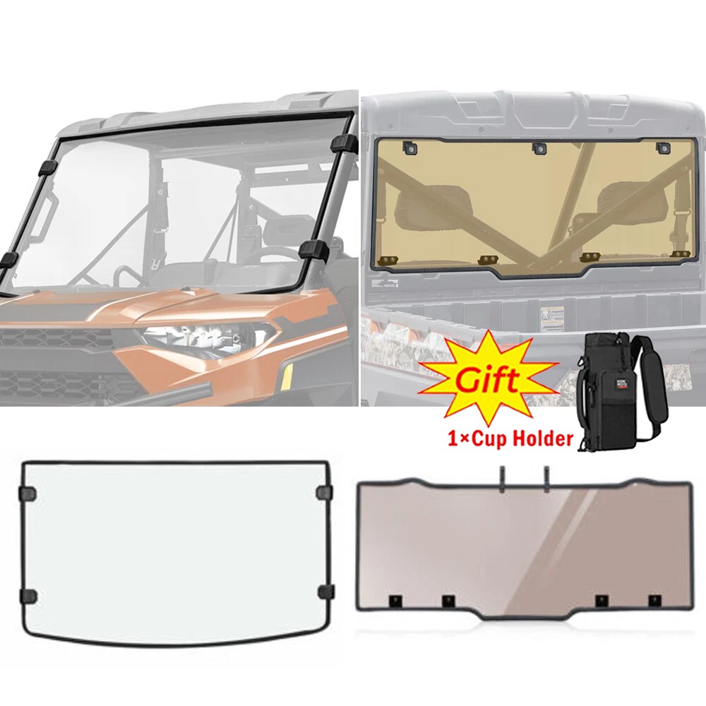 UTV Front + Rear Windshield for Polaris Ranger XP 900 /XP 1000 /Crew 2017-2025
