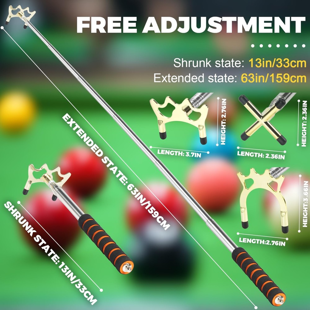 EOTJYAO Pool Bridge Stick, Professional Retractable 3Pcs Head, brass