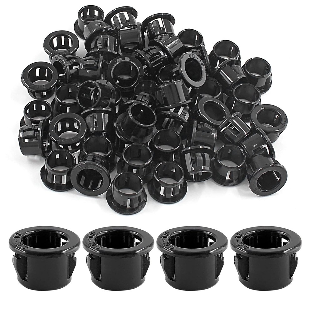 50 Pcs Black Snap Bushing 1/2" Mounting Diameter, Plastic Snap Bushing for Cable