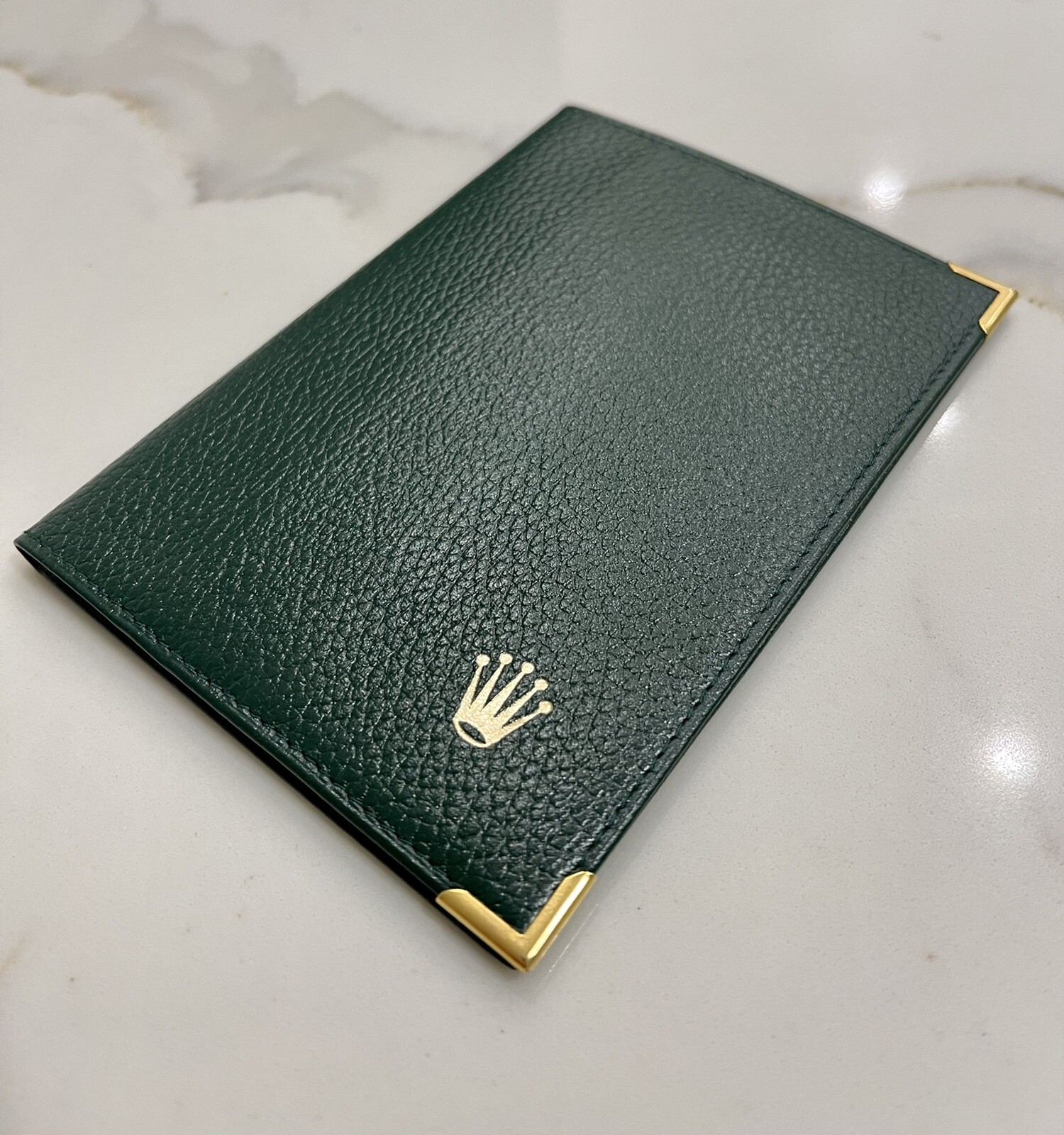 100% Authentic Vintage Rolex Green Leather Card Wallet Passport Holder 68.08.55