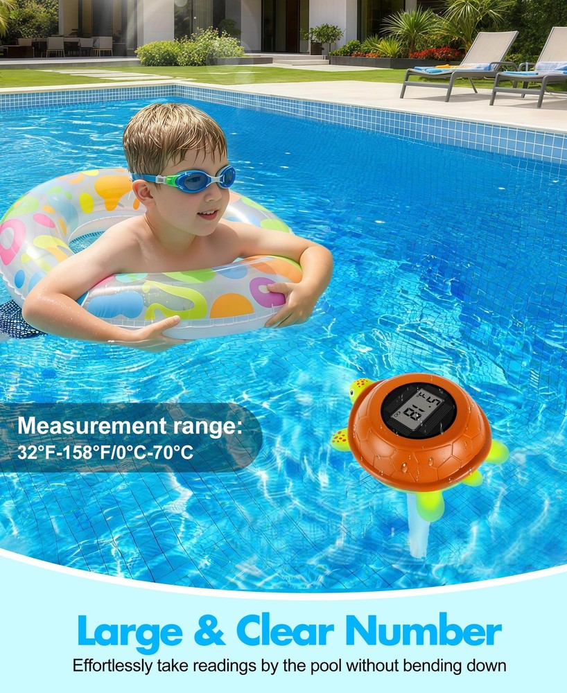 LuxBlue Turtle Floating Pool Thermometer Solar Powered | Ultra-Precise White