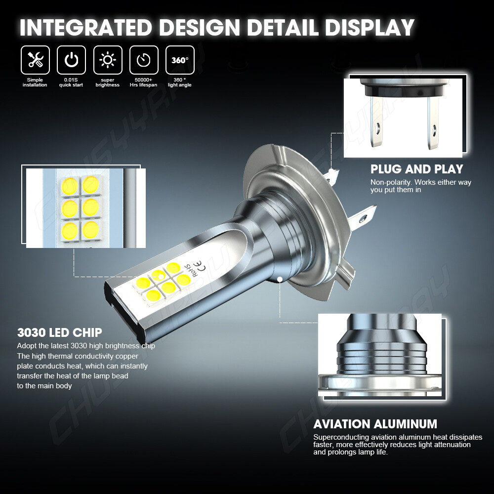 H7 LED High/Low Beam Conversion Kit Bulbs Super Bright 6000K Plug&Play