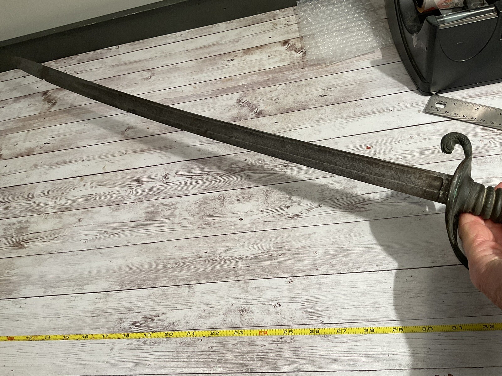 ORIGINAL CIVIL WAR BARN FIND CUSTOM USN OFFICER SWORD NAMED WITH METAL GRIP