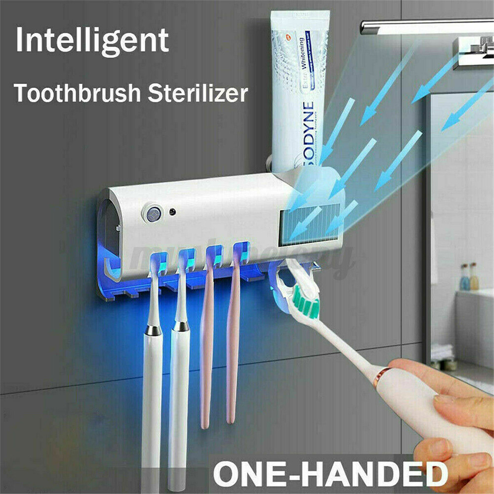 UV Light 4 Toothbrush Holder Electric Cleaner Automatic Toothpaste Dispenser New