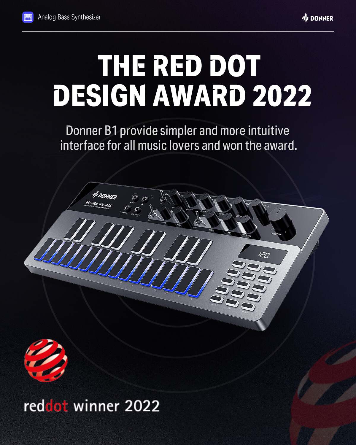 Donner B1 Analog Bass Synthesizer and Sequencer with Intuitive User Interface