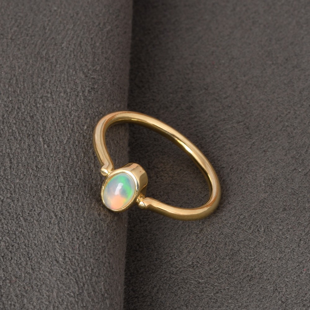 Dainty & Minimalist Stackable Ring in Gold Plated With Ethiopian Opal For Gift