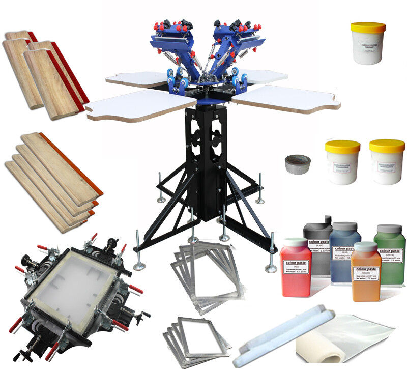TECHTONGDA 4 color 4 station Screen Printing Kit Mesh Stretching with Materials