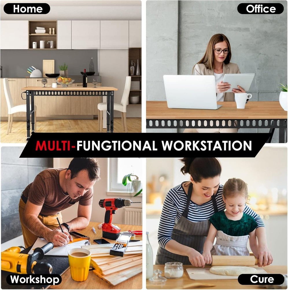 Adjustable Workbench with Power Outlet, 2000 LBS Load Capacity for Workshop