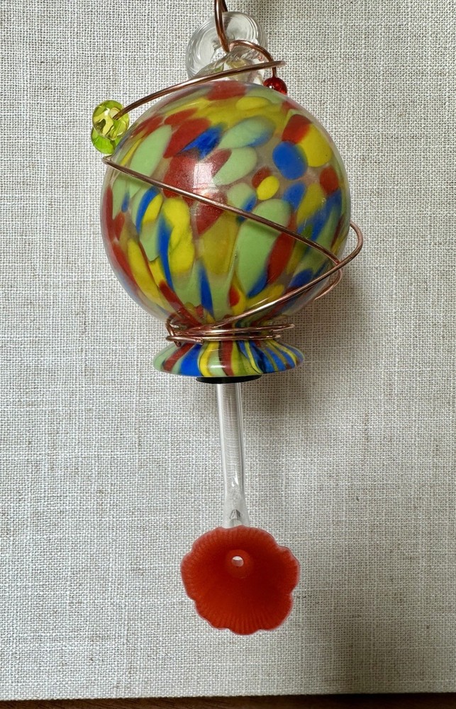 Multicolor Glass Orb Hummingbird Feeder
