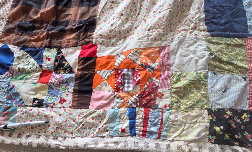 Antique Feedsack Patchwork Quilt Hand Made 72" x 46" #27
