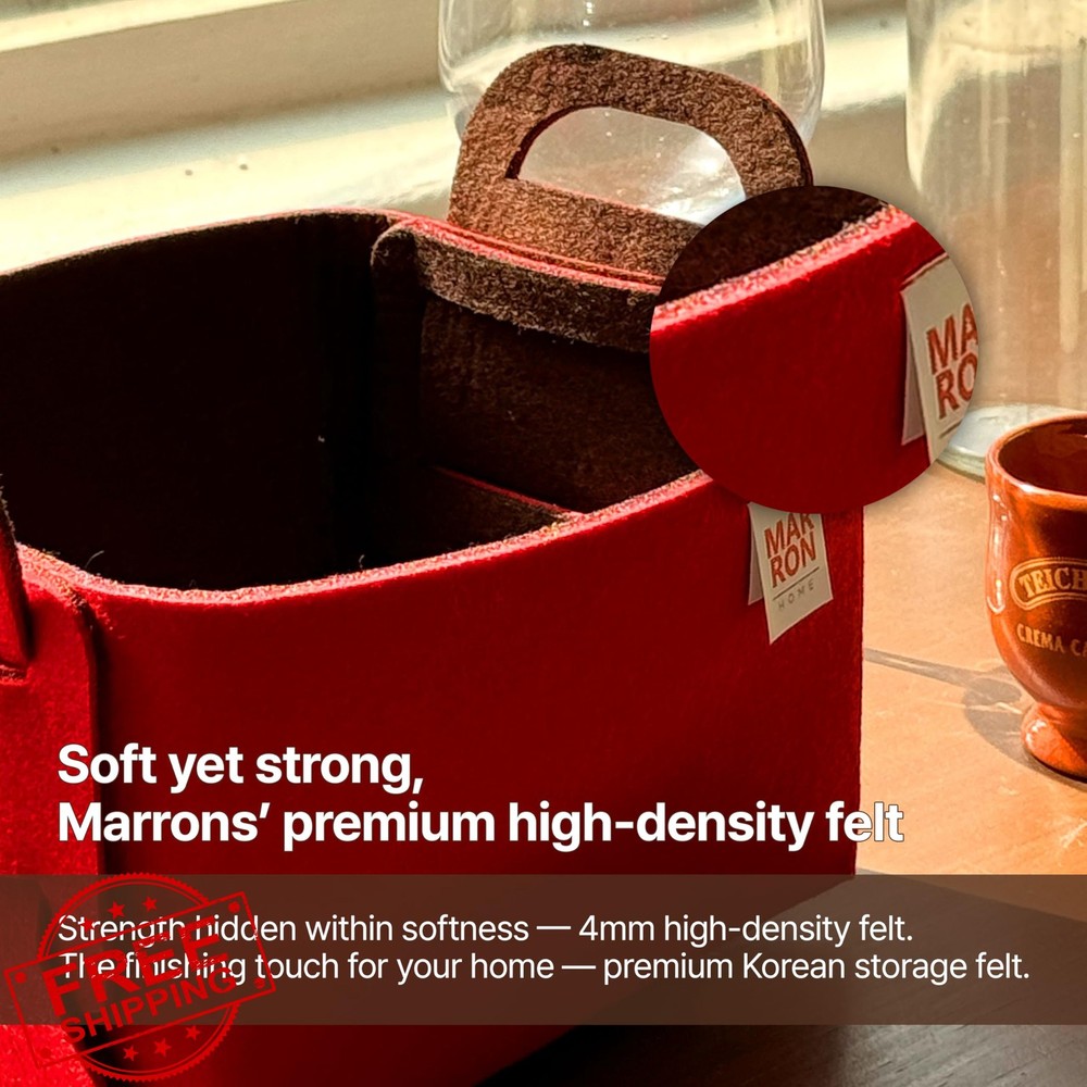 Marrons Felt Storage Bin Medium DEEPGREENRED 11" Foldable Basket Handles