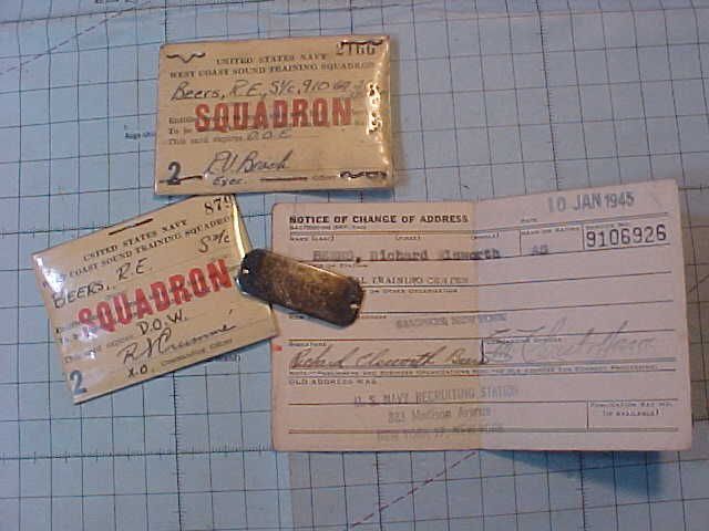 ORIGINAL WWII USN STERLING ID BRACELET & LIBERTY SQUADRON ID PASSES ETC