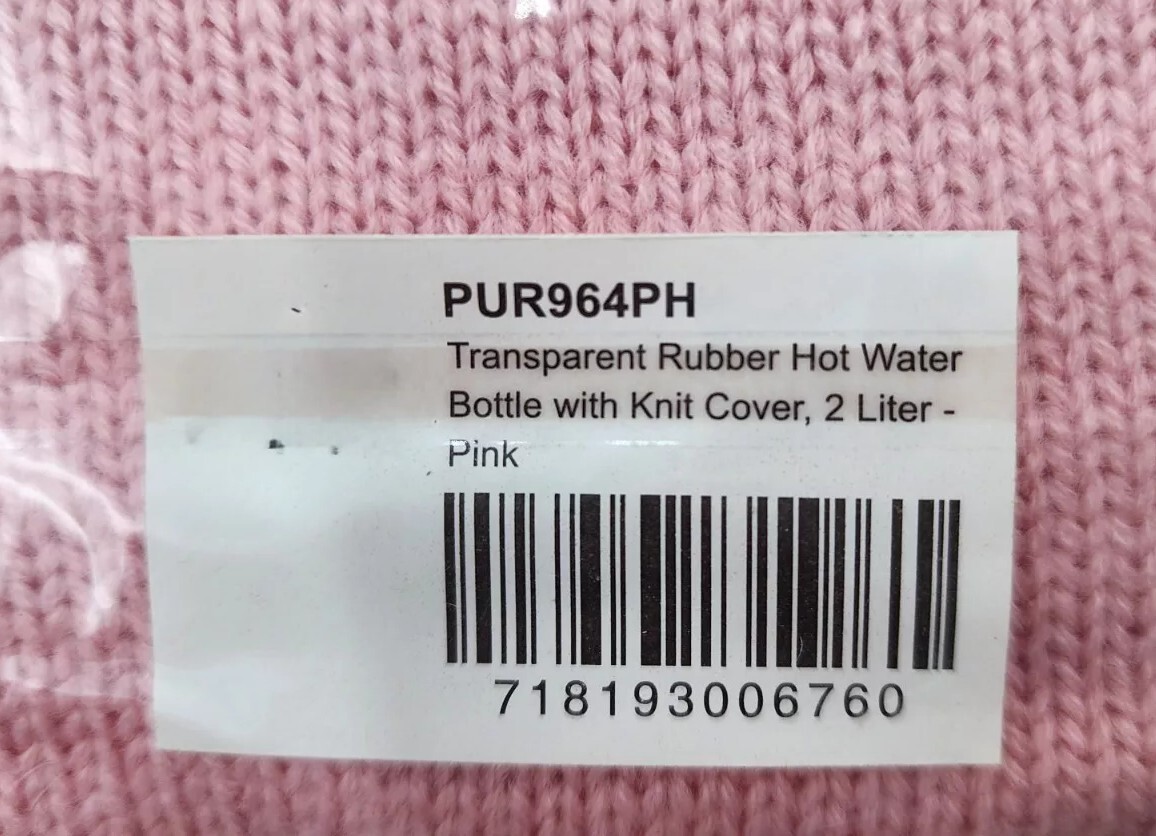 2L/2 Liter Pink Transparent Rubber Hot Water Bag/Bottle w/ Knit Sweater Cover