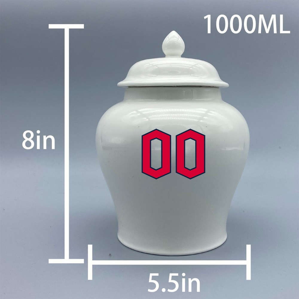 Ceramic Medium Urn for Cleveland Guardians Baseball Theme, Custom Text & Number