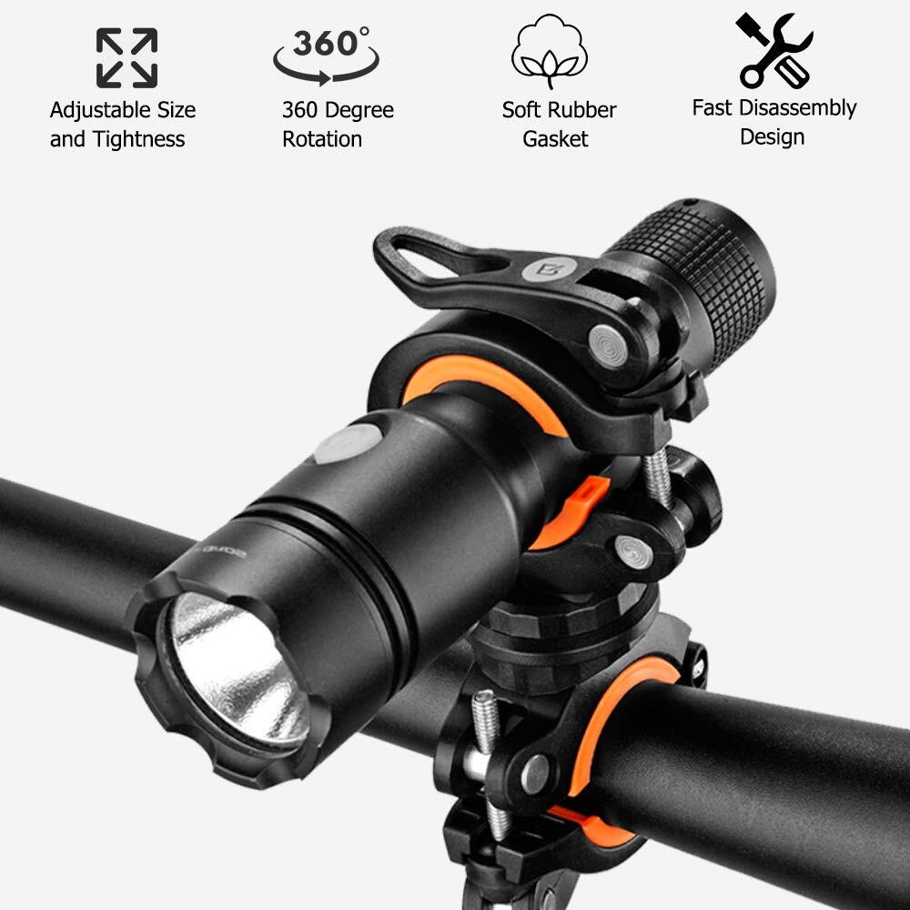 2 Pack 360° Rotation Flashlight Mount Holder Bicycle LED Light Clip Clamp