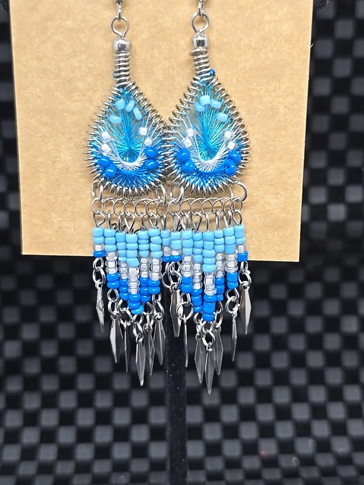 Handcrafted Dangle Blue Dream Catcher Earrings