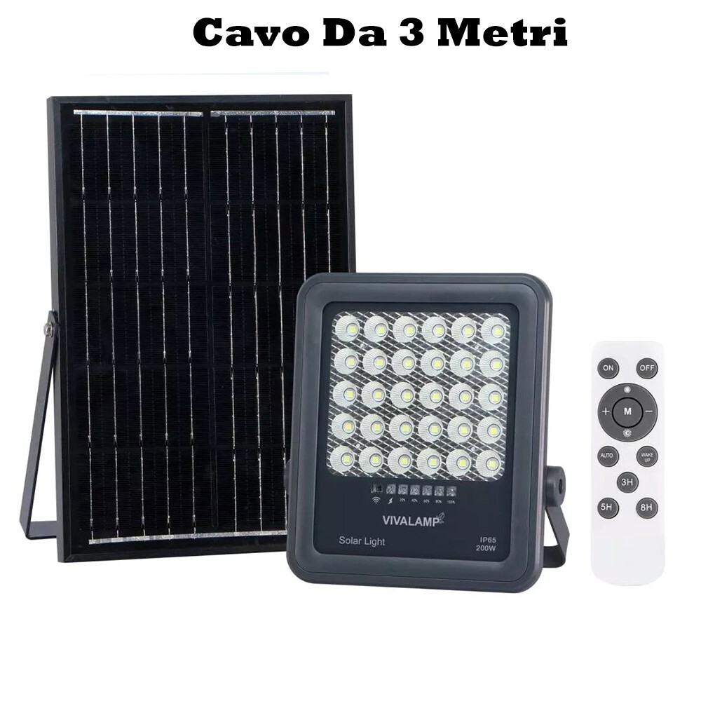 200W LED Solar Headlight With Twilight Spotlight Panel AI Remote Control
