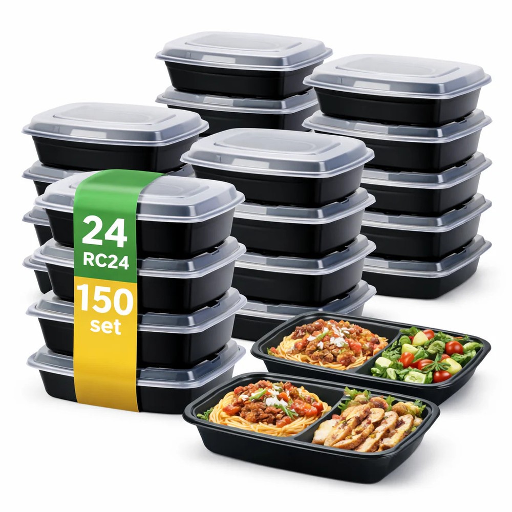 24oz Rectangular Microwaveable Container with Lid, 150 Sets (50/6)