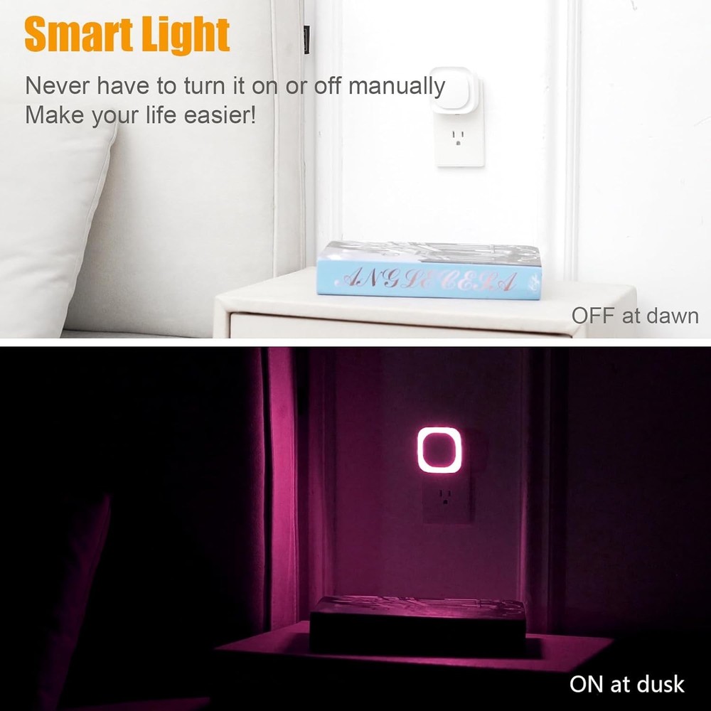 2 Pack Dimmable Pink Night Light, Auto Dusk to Dawn Sensor, Dimmable,