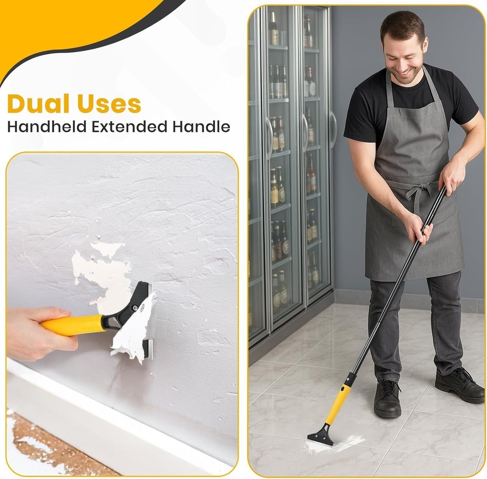Versatile Heavy Duty Floor Scraper - 44.5” Handle & 10 Razor Replacement Blades