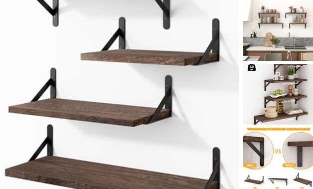 Floating Shelves for Wall, Different Sizes Dark Carbonized Wall Shelves Brown