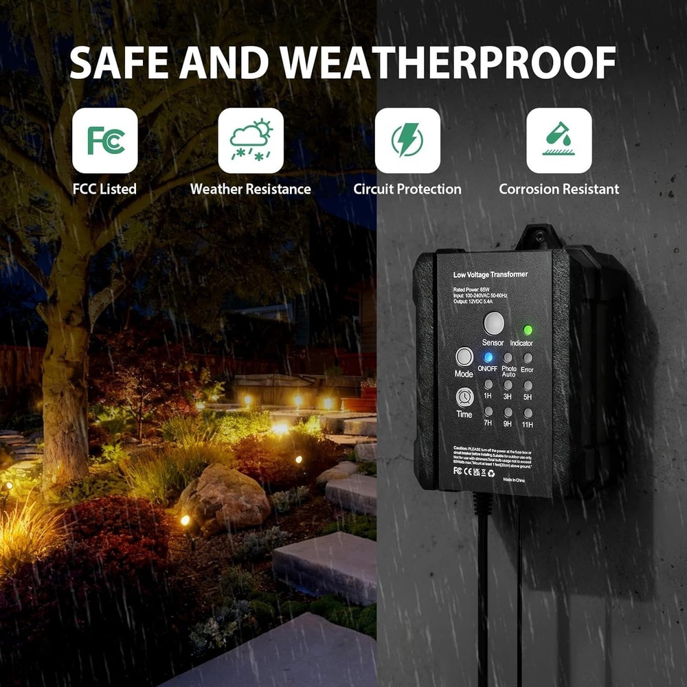 65W Low Voltage Landscape Transformer with Countdown Timer & Photocell Sensor