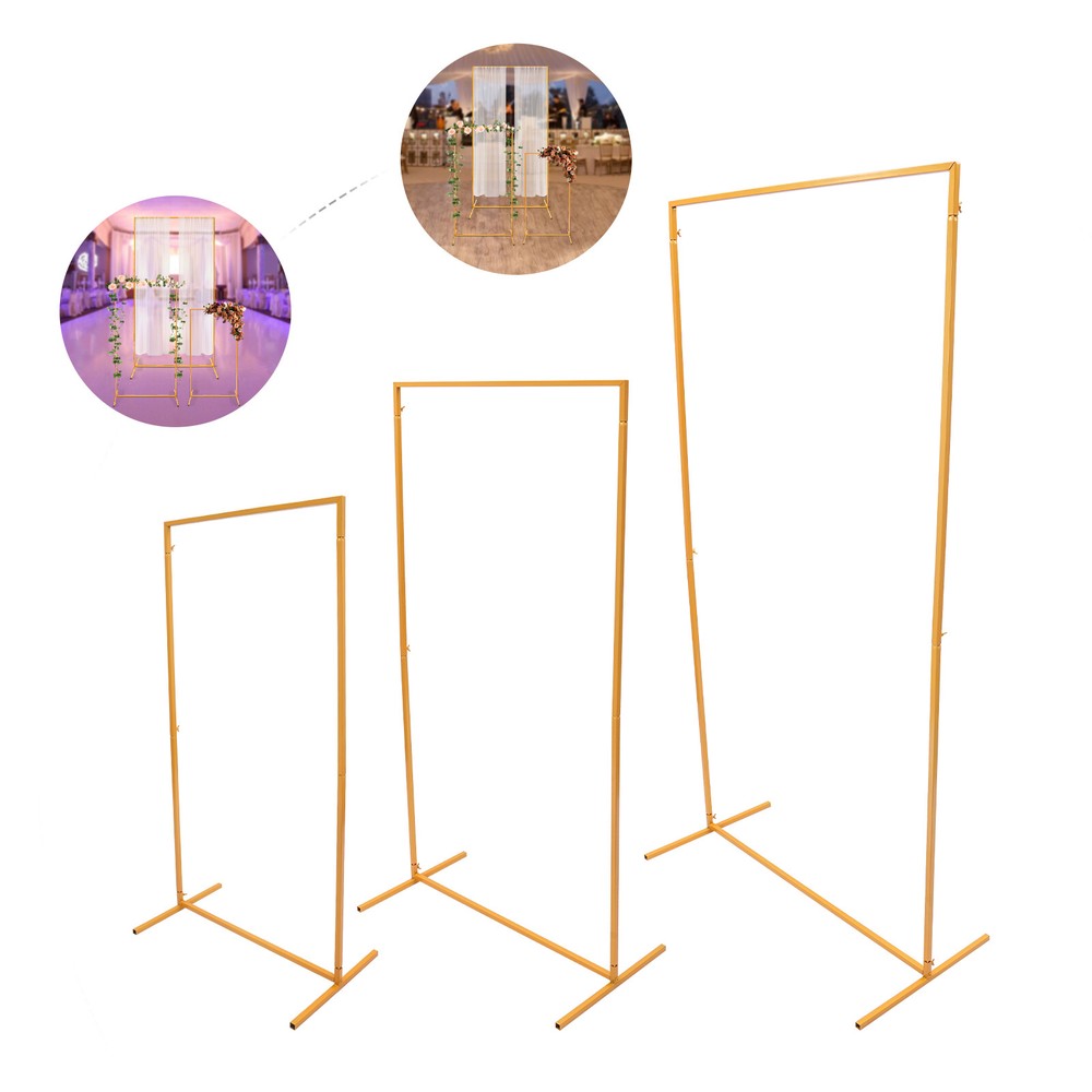 3 Pieces Wedding Arch Frame Set Rectangular Metal Balloon Frame Backdrop Stand