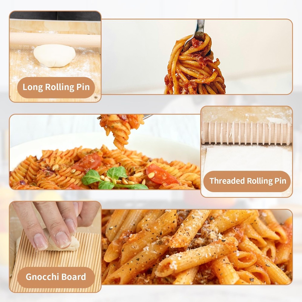 Pasta Making Kit 13Pcs Wooden 3 Size Threaded Rolling Pins Drying Rack