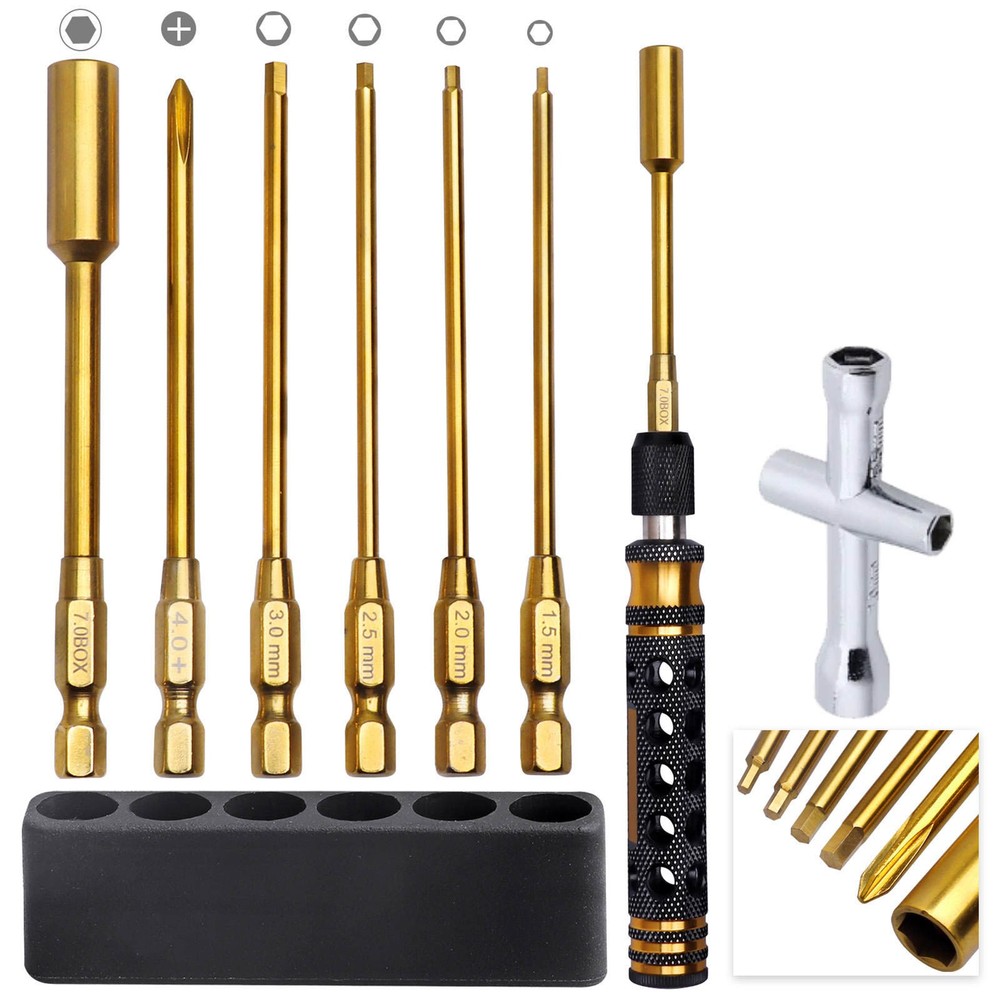 RC Assembly Tool Kit with Hex Bits Nut Screwdriver Cross Driver and Bit Holder