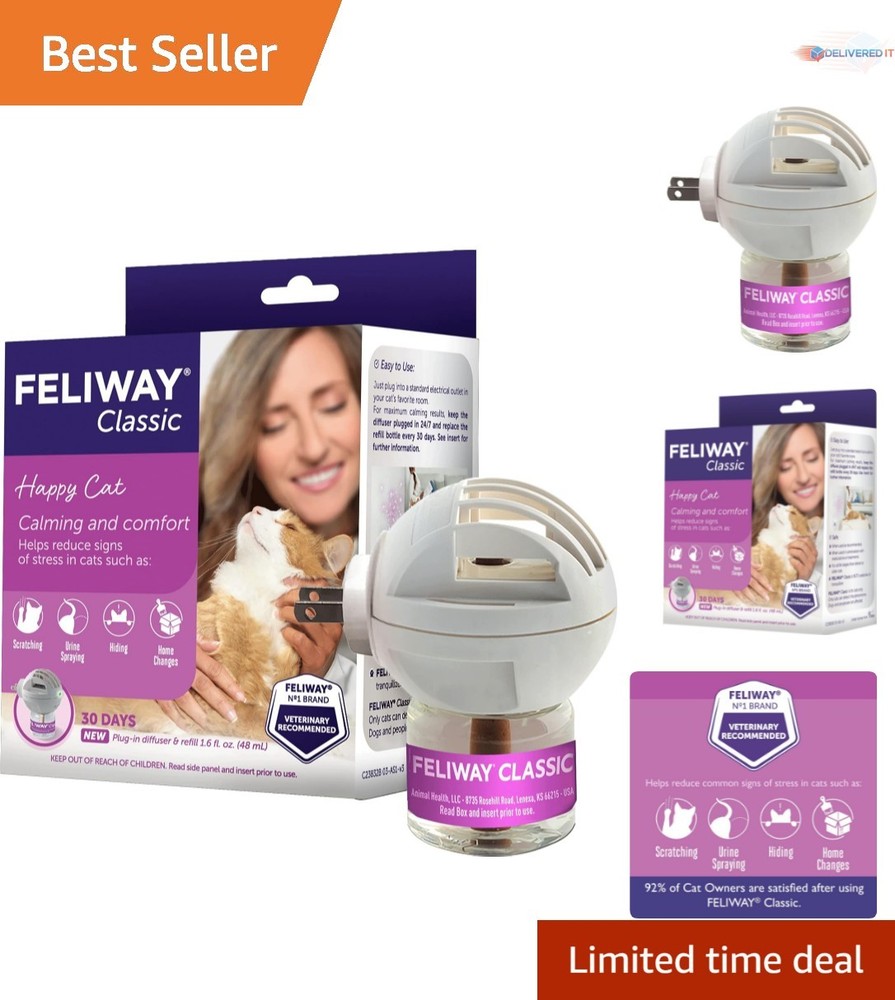 Cat Calming Plug-In Diffuser Kit 48ml Stress Relief Feline Behavior Support