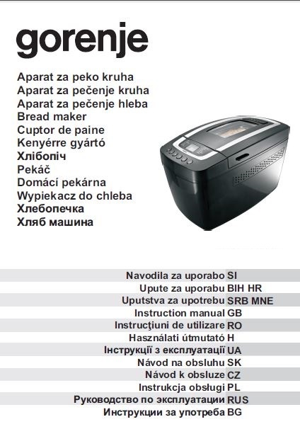 Gorenje Bread Machine Manual BM100BK, BM1400E