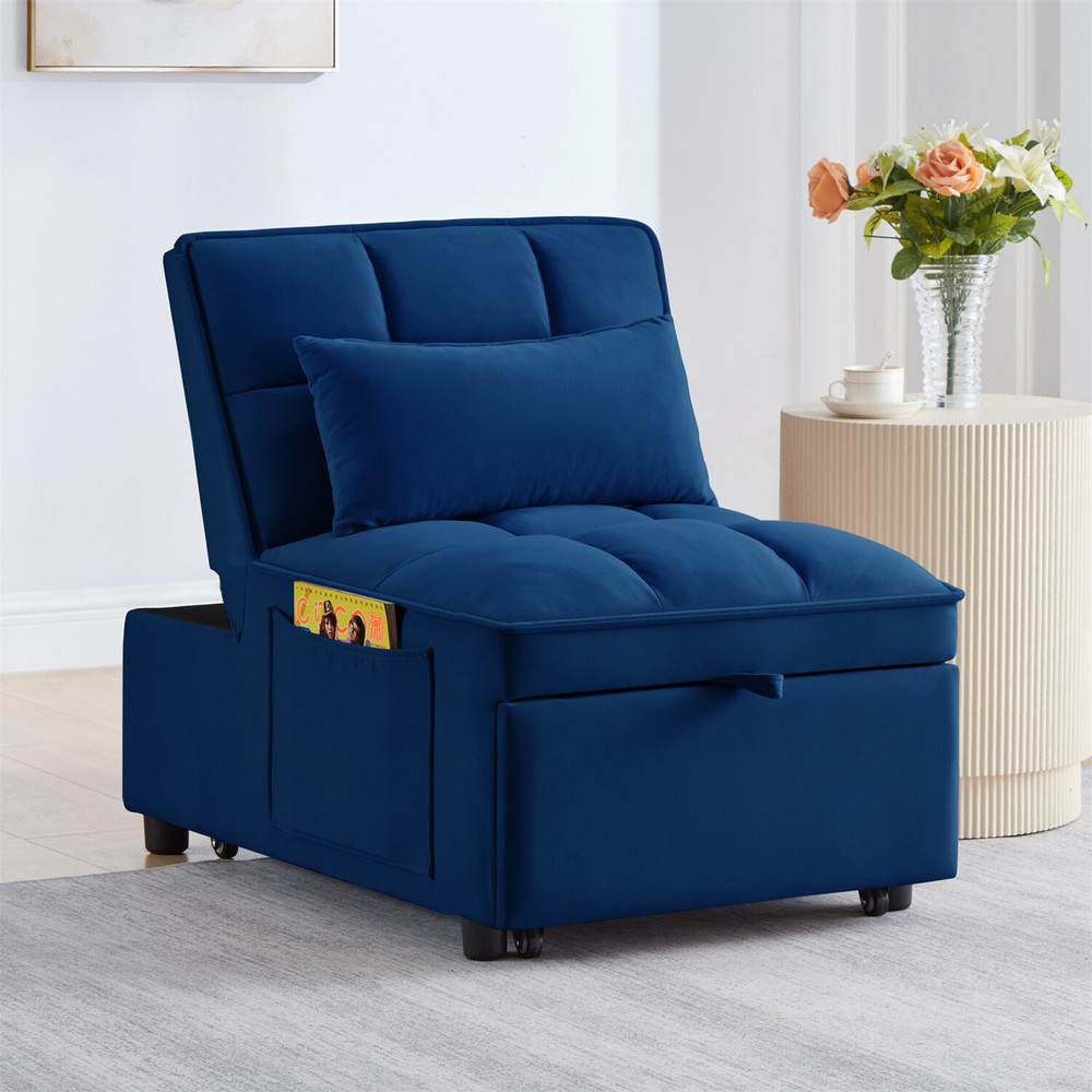 Convertible Sofa Bed Multi-Function Folding Recliner Sofa Chairs w/ Pillows Navy